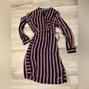 Hilfiger Runway Collection Striped Silk Shirt Dress Navy